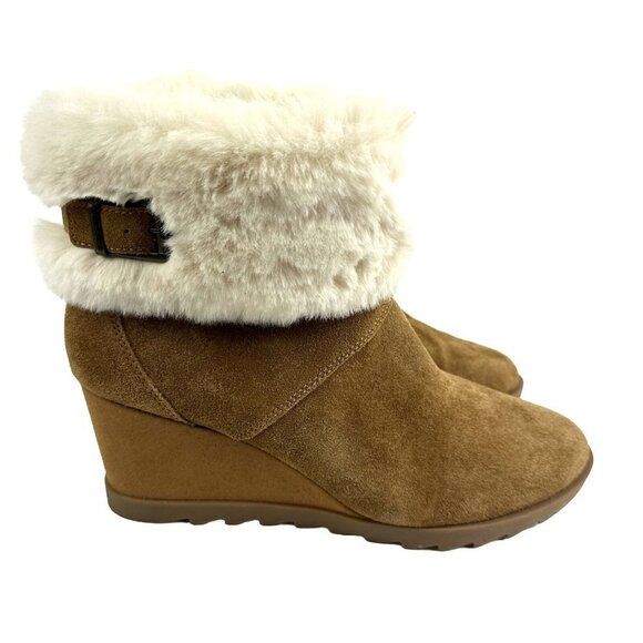 Koolaburra By Ugg Elladine Boot 11 Brown Suede Leather Ankle Bootie Wedge Womens - Picture 4 of 11